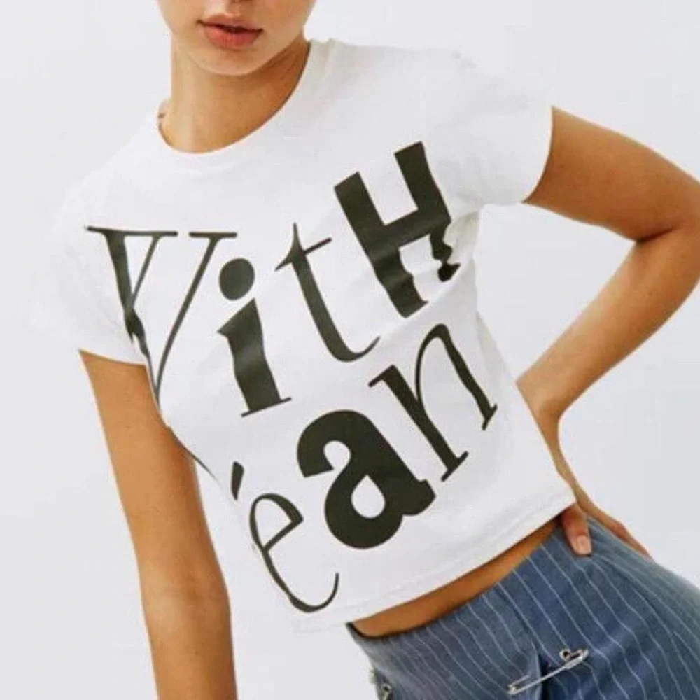 With Jean White Tee with Black Graphic Logo Baby tee - Picture 2 of 7